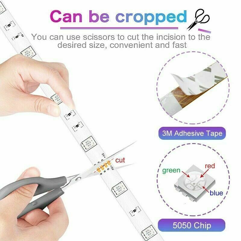RGB LED Strip Lights with Bluetooth Remote - Color Changing TV Backlight