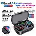 Bluetooth 5.1 TWS Wireless Earbuds - IPX7 Waterproof Stereo Headphones