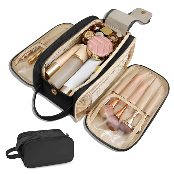 Large Capacity Travel Makeup Organizer - Waterproof PU Leather