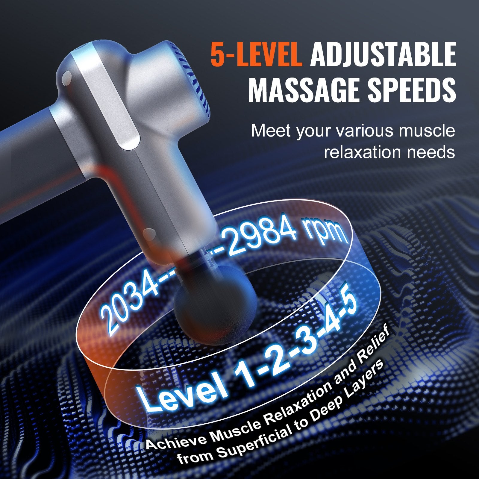 VEVOR Deep Tissue Massage Gun - 5 Speed Levels & 6 Heads for Pain Relief