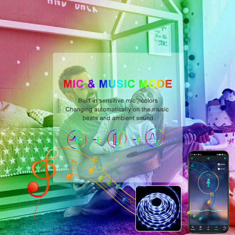 RGB LED Strip Lights with Bluetooth Remote - Color Changing TV Backlight