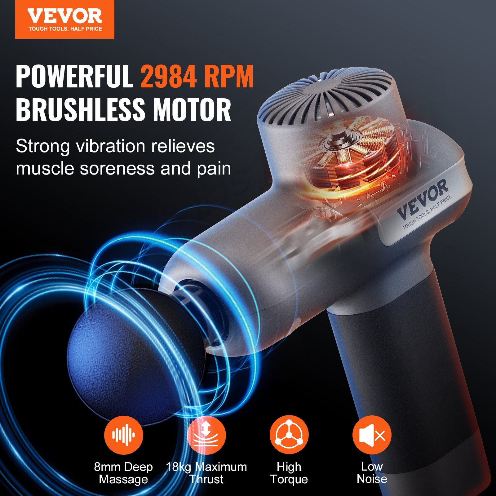 VEVOR Deep Tissue Massage Gun - 5 Speed Levels & 6 Heads for Pain Relief