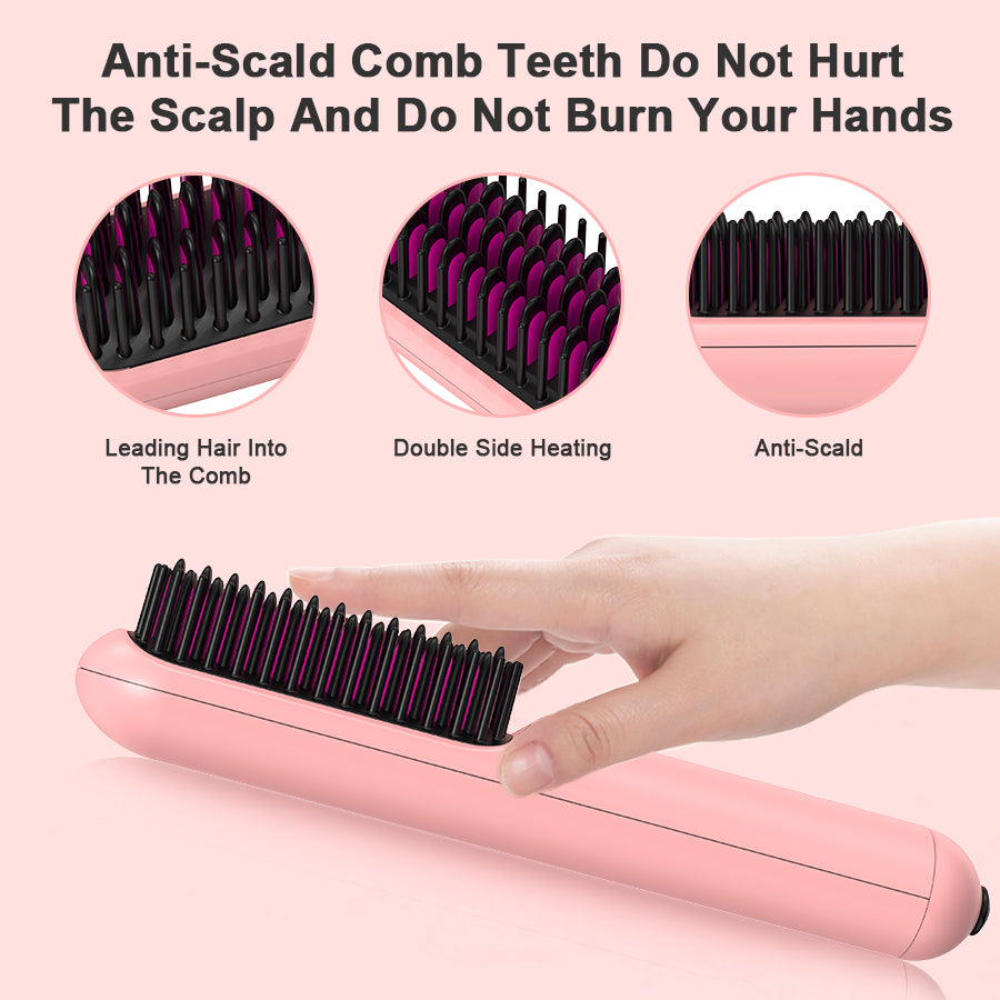 Portable Cordless Hair Straightener Brush - USB Rechargeable Mini Flat Iron