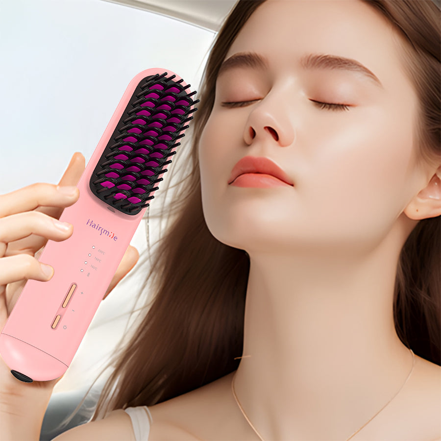 Portable Cordless Hair Straightener Brush - USB Rechargeable Mini Flat Iron