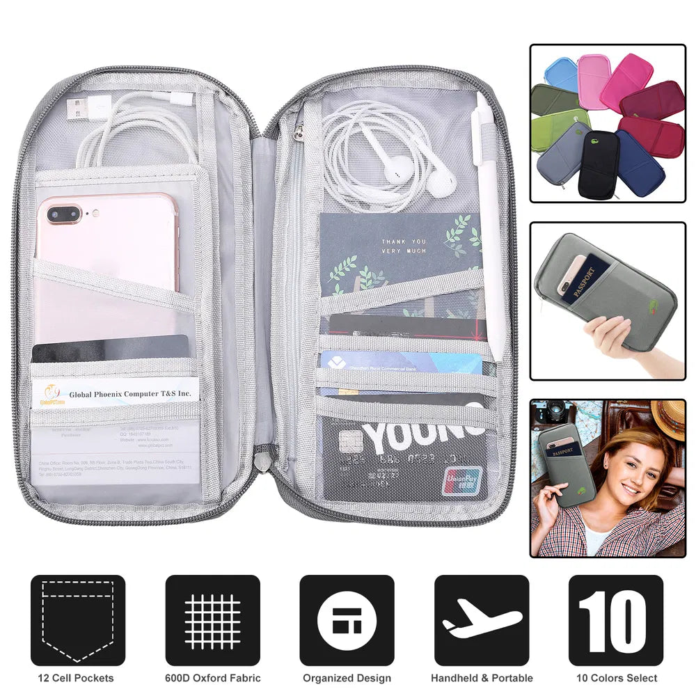 Travel Passport Wallet - Water Repellent Document Organizer