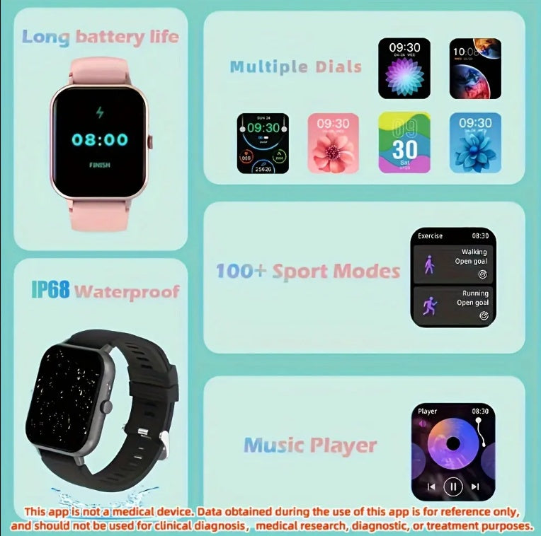 Square Smartwatch - BT Call, Heart Rate & Fitness Tracker (Waterproof)