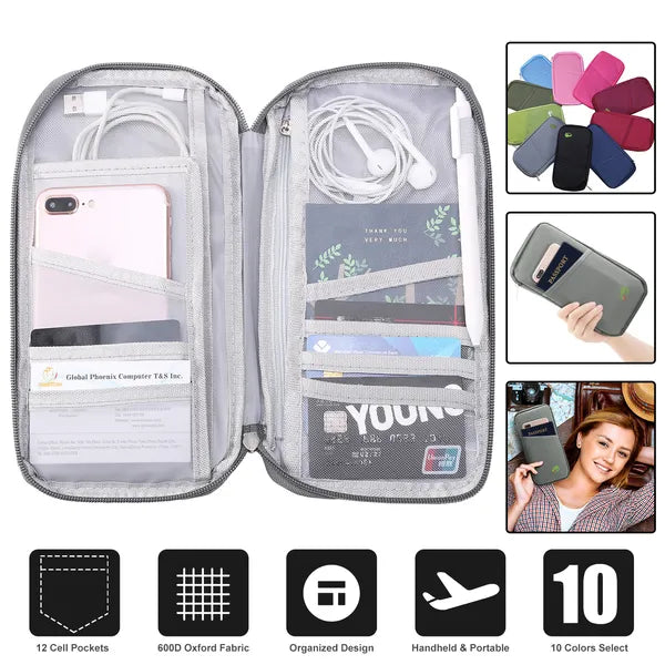 Travel Passport Wallet - Water Repellent Document Organizer