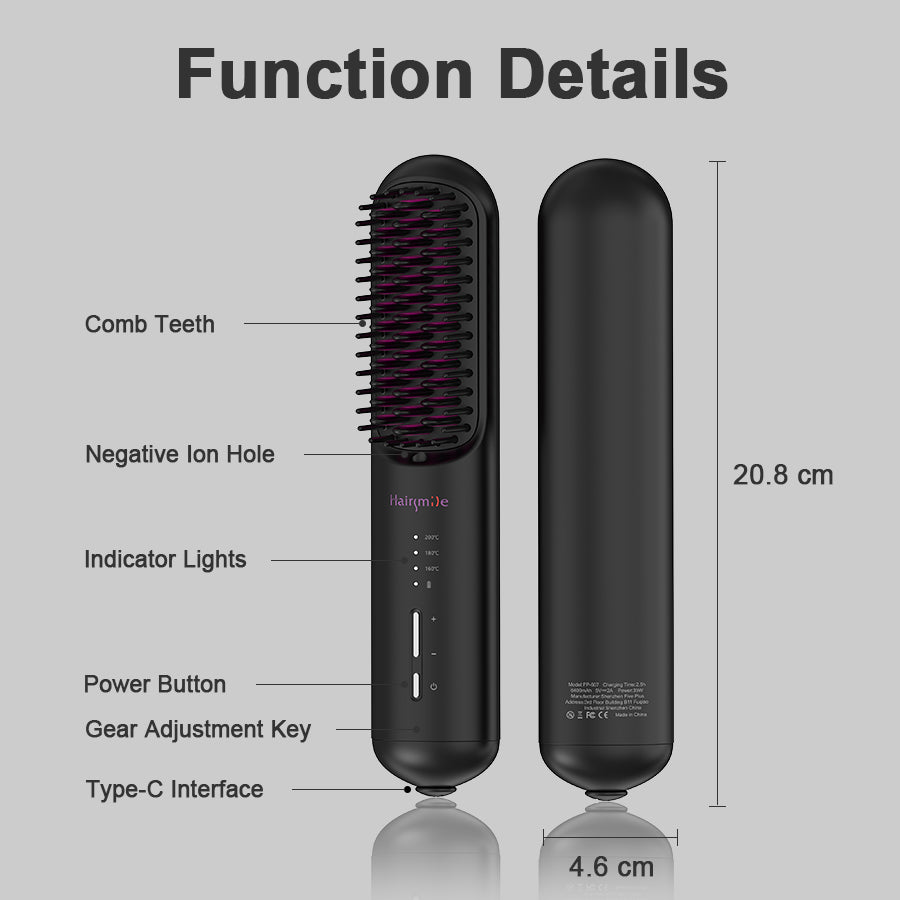 Portable Cordless Hair Straightener Brush - USB Rechargeable Mini Flat Iron