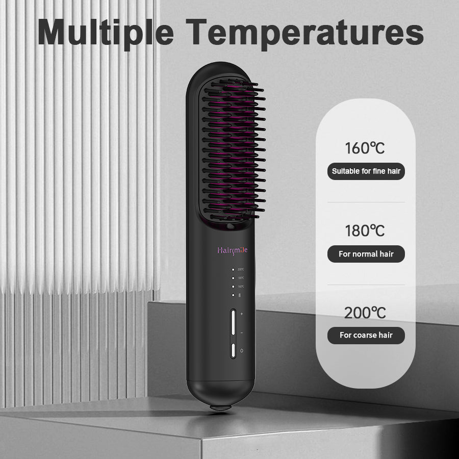 Portable Cordless Hair Straightener Brush - USB Rechargeable Mini Flat Iron