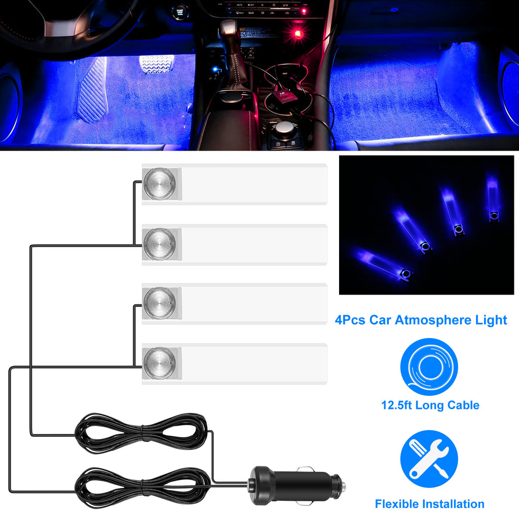 4-Pack Car Interior LED Atmosphere Lights - Blue Ambient Glow