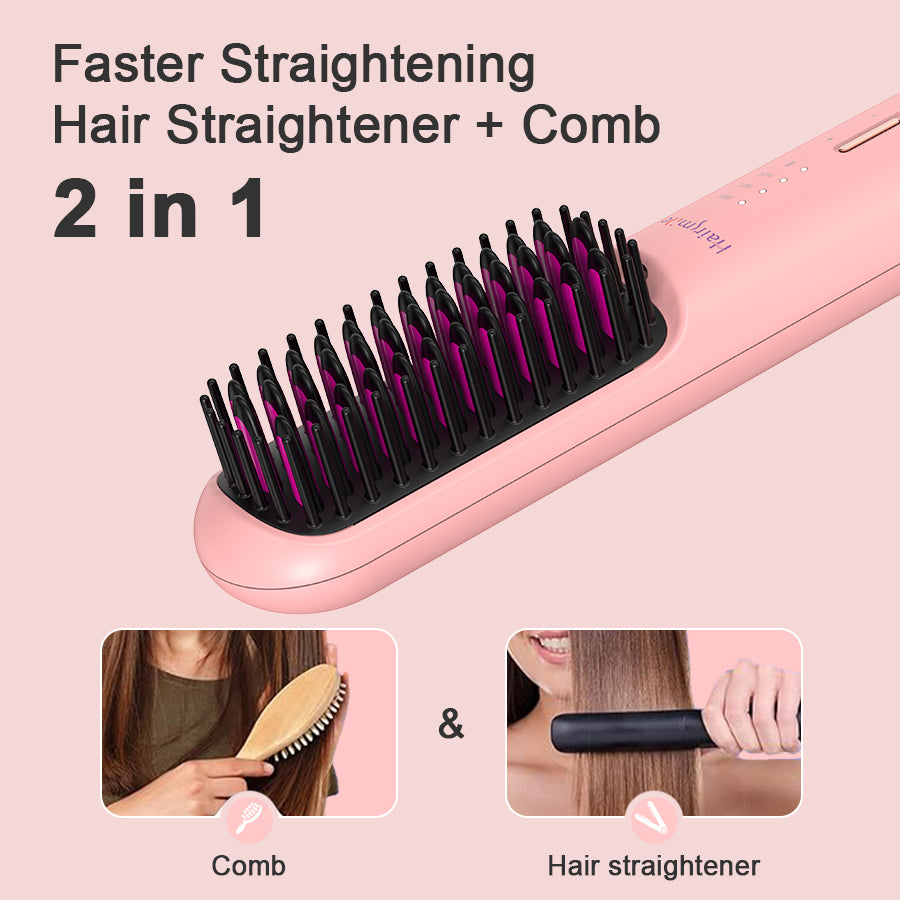 Portable Cordless Hair Straightener Brush - USB Rechargeable Mini Flat Iron