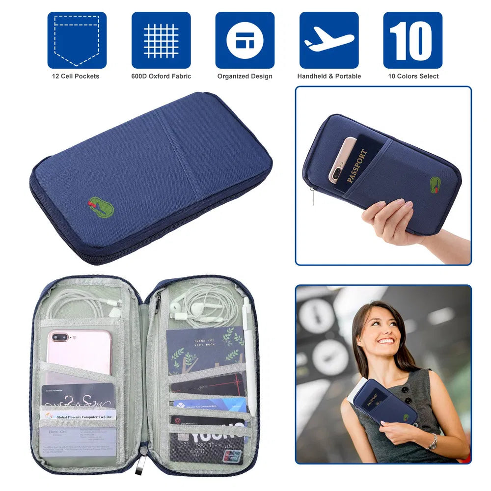 Travel Passport Wallet - Water Repellent Document Organizer