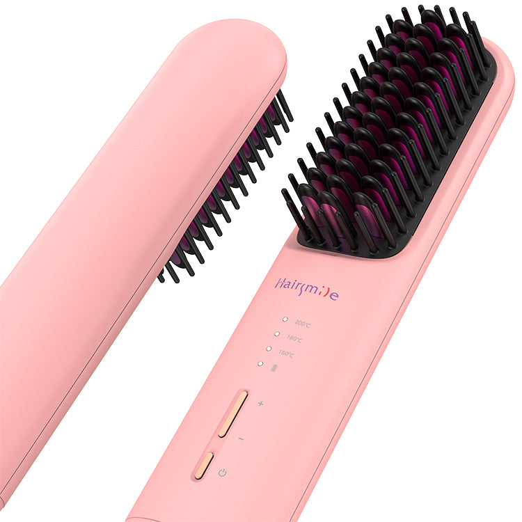 Portable Cordless Hair Straightener Brush - USB Rechargeable Mini Flat Iron