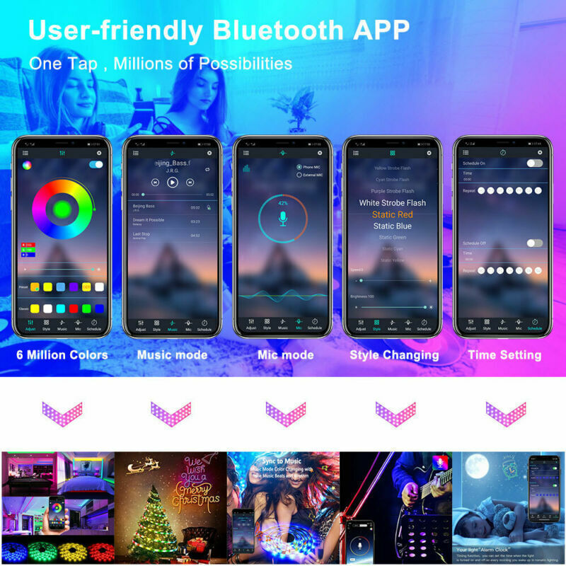 RGB LED Strip Lights with Bluetooth Remote - Color Changing TV Backlight