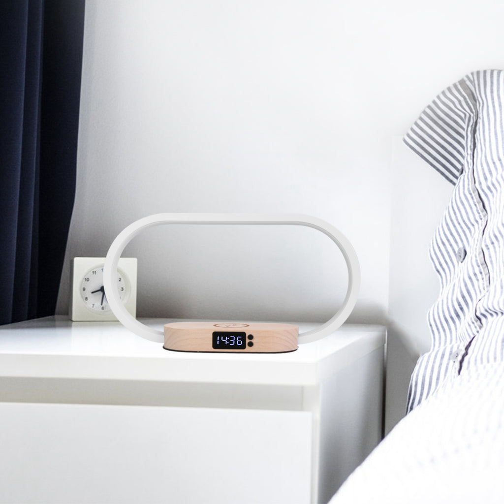 Bedside Lamp with Clock & Wireless Charging - Touch Dimmable LED