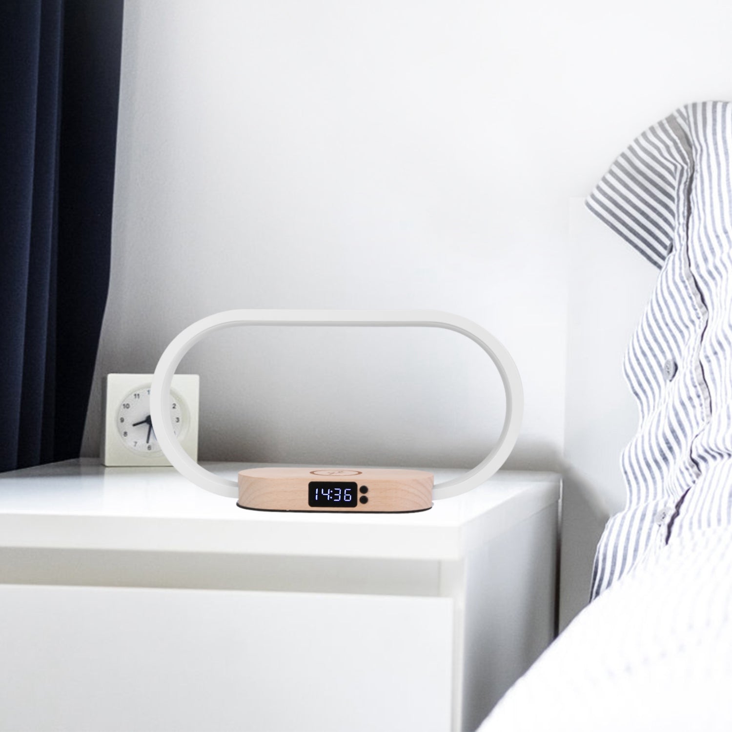 Bedside Lamp with Clock & Wireless Charging - Touch Dimmable LED