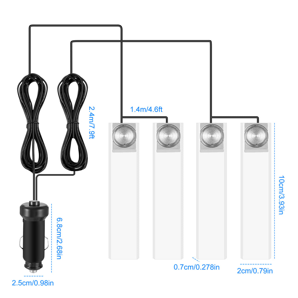 4-Pack Car Interior LED Atmosphere Lights - Blue Ambient Glow