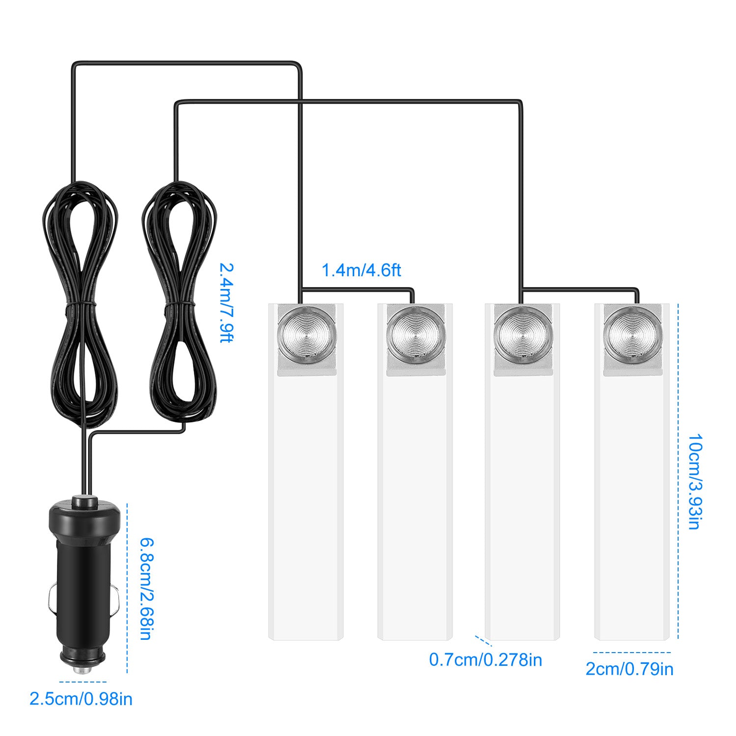 4-Pack Car Interior LED Atmosphere Lights - Blue Ambient Glow